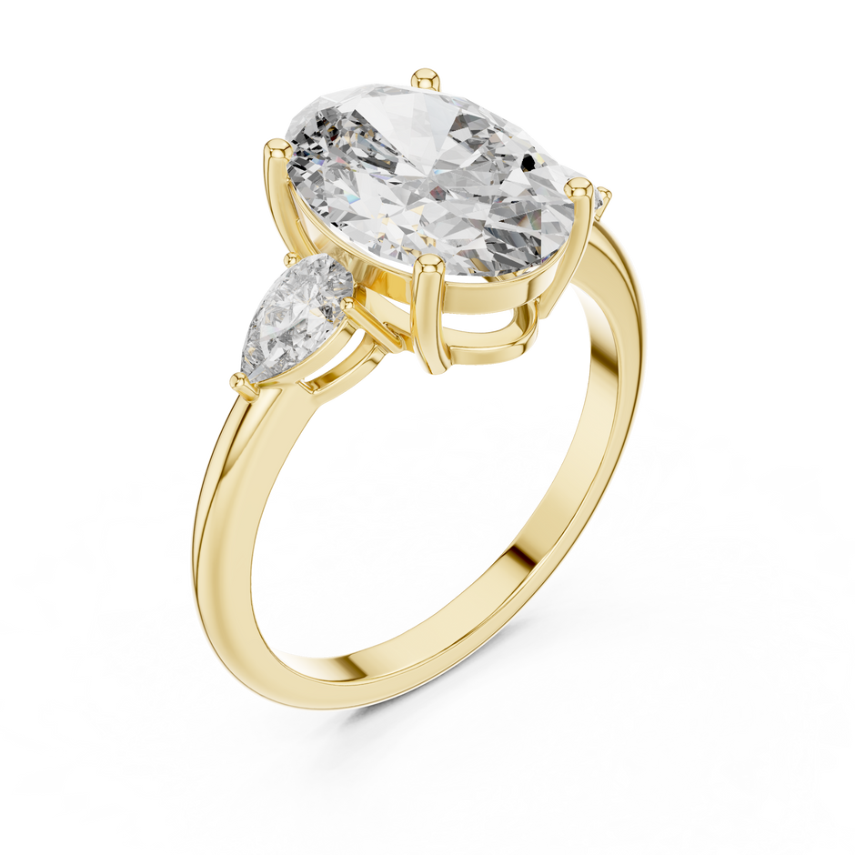 2.75ct Oval Cut Center with Pear Side Stones Lab Grown Diamond Three-Stone Engagement Ring
