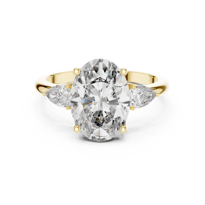 2.75ct Oval Cut Center with Pear Side Stones Lab Grown Diamond Three-Stone Engagement Ring