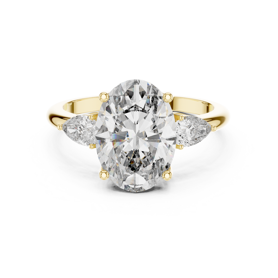2.75ct Oval Cut Center with Pear Side Stones Lab Grown Diamond Three-Stone Engagement Ring