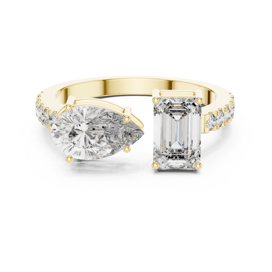 Pear and Emerald Cut Lab Grown Diamond Toi et Moi Open Bypass Engagement Ring