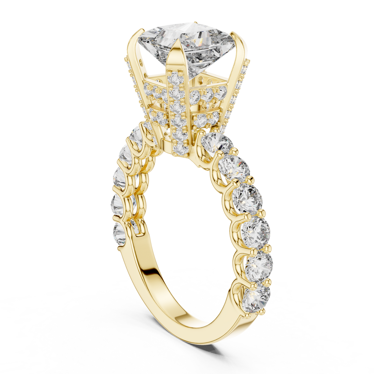 2ct Princess Cut Lab Grown Diamond Engagement Ring with Micro-Pavé Basket and Shared-Prong Band