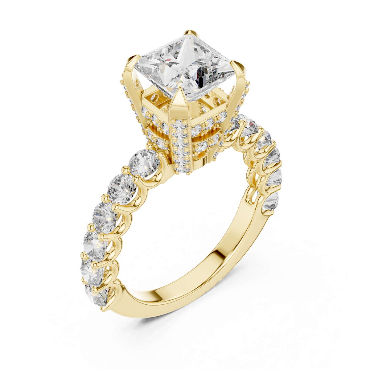 2ct Princess Cut Lab Grown Diamond Engagement Ring with Micro-Pavé Basket and Shared-Prong Band
