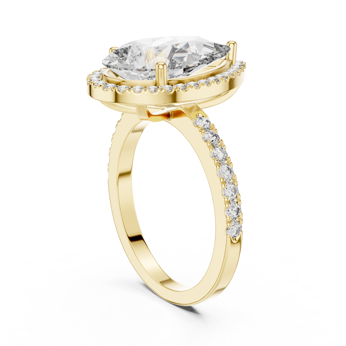 4ct Pear Cut Lab Grown Diamond Halo Engagement Ring with Pavé Band