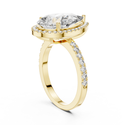 4ct Pear Cut Lab Grown Diamond Halo Engagement Ring with Pavé Band