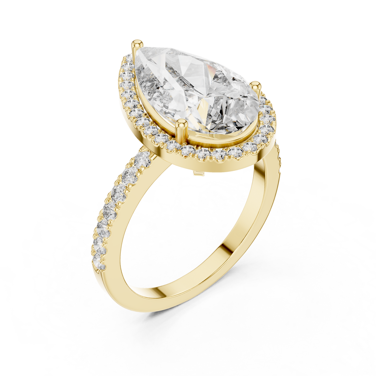 4ct Pear Cut Lab Grown Diamond Halo Engagement Ring with Pavé Band