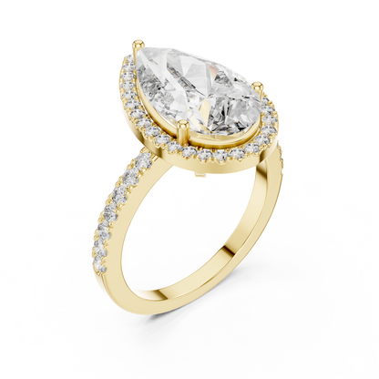 4ct Pear Cut Lab Grown Diamond Halo Engagement Ring with Pavé Band