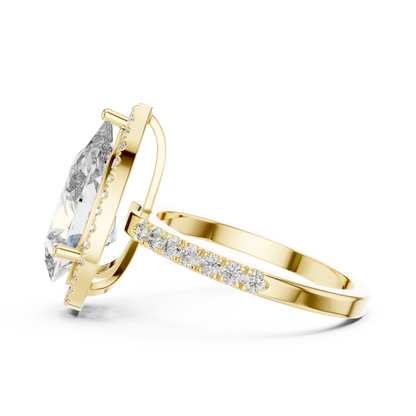 4ct Pear Cut Lab Grown Diamond Halo Engagement Ring with Pavé Band
