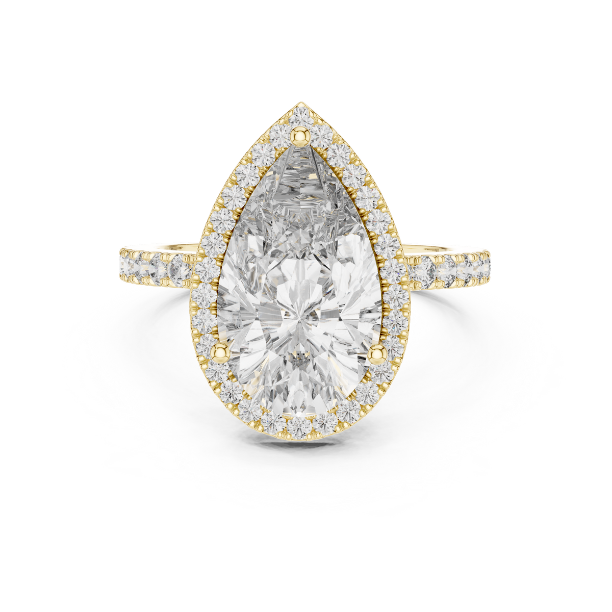 4ct Pear Cut Lab Grown Diamond Halo Engagement Ring with Pavé Band