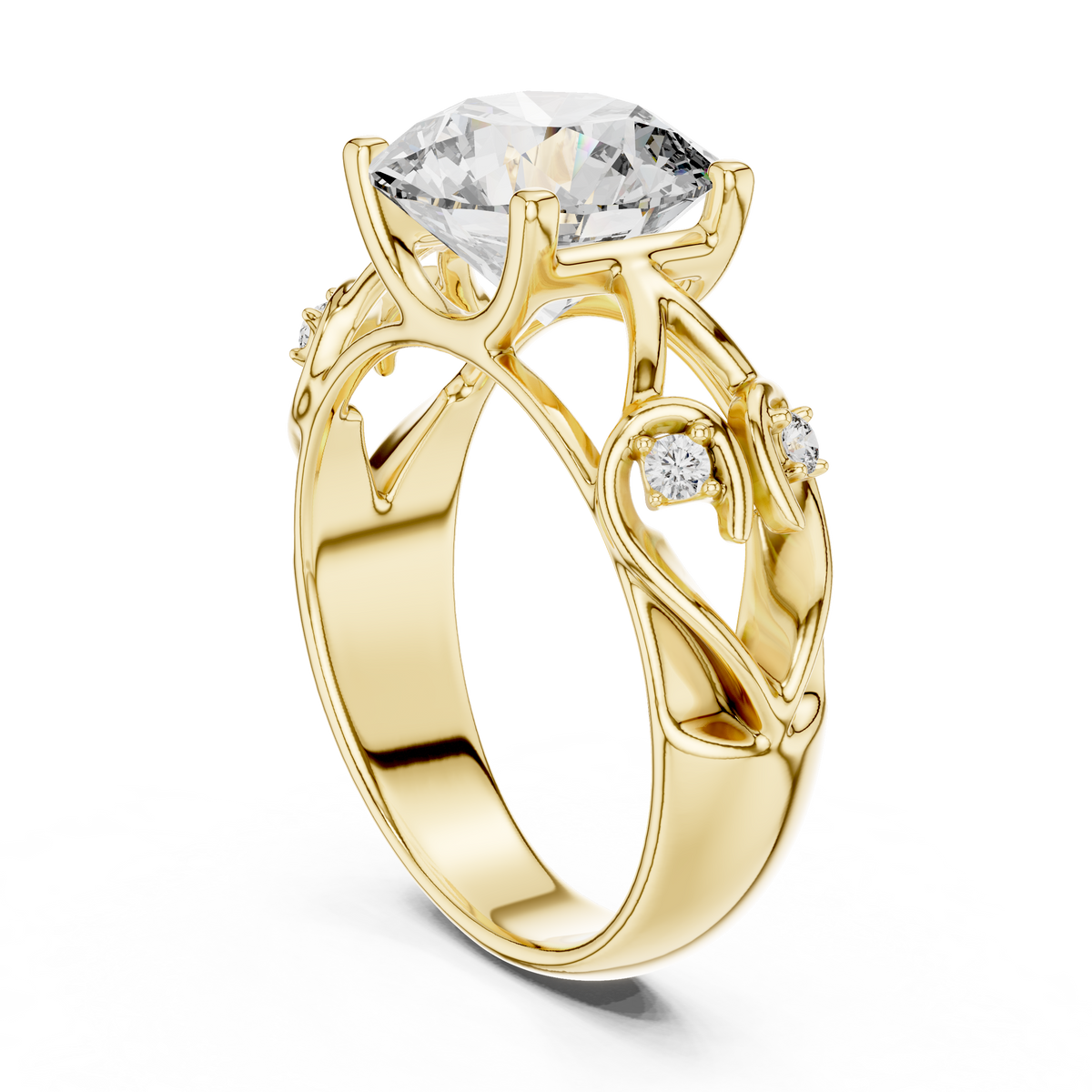 Vintage Vine and Leaf Filigree 3.5ct Round Cut Lab Grown Diamond Engagement Ring