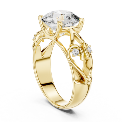 Vintage Vine and Leaf Filigree 3.5ct Round Cut Lab Grown Diamond Engagement Ring