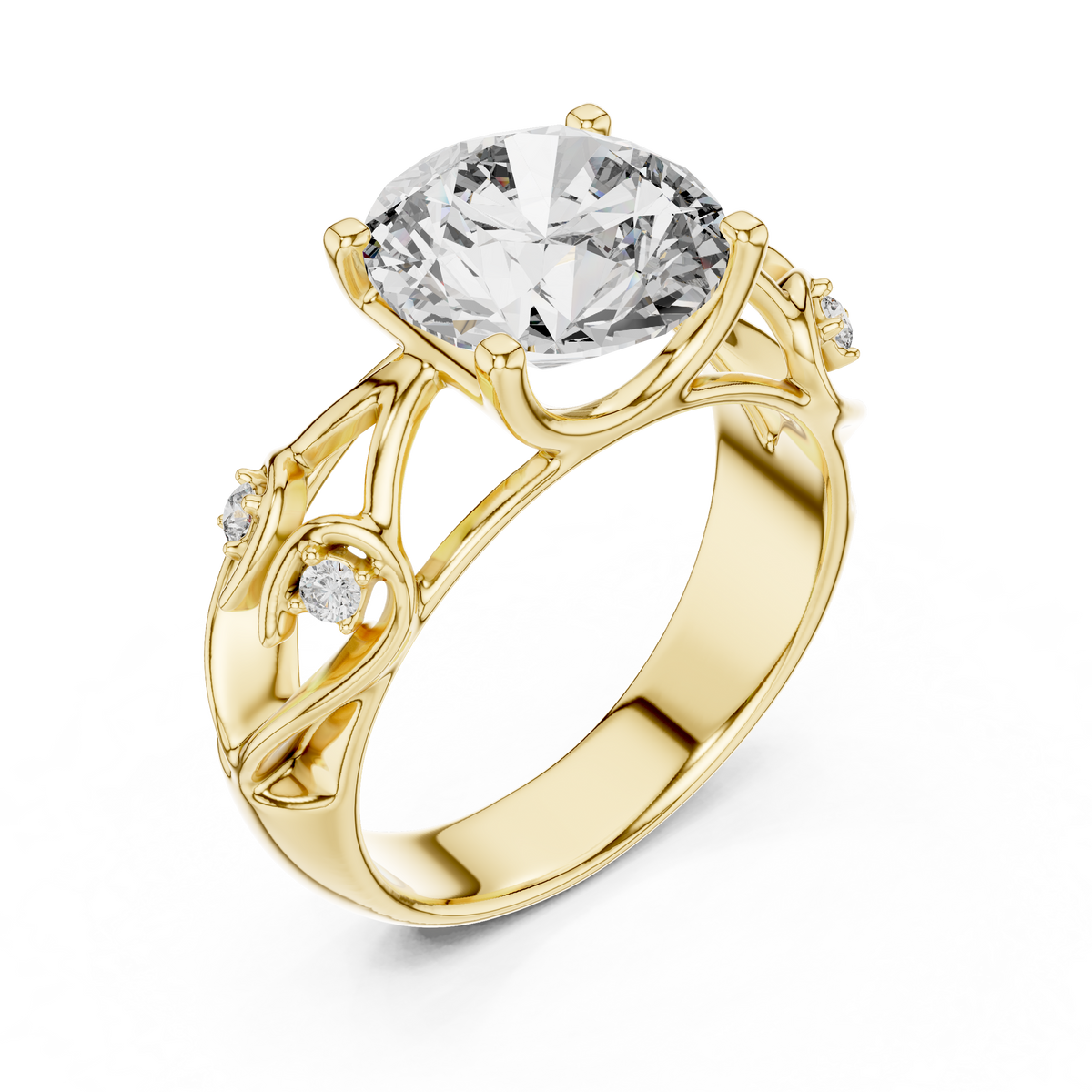 Vintage Vine and Leaf Filigree 3.5ct Round Cut Lab Grown Diamond Engagement Ring