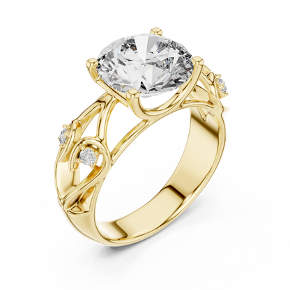 Vintage Vine and Leaf Filigree 3.5ct Round Cut Lab Grown Diamond Engagement Ring