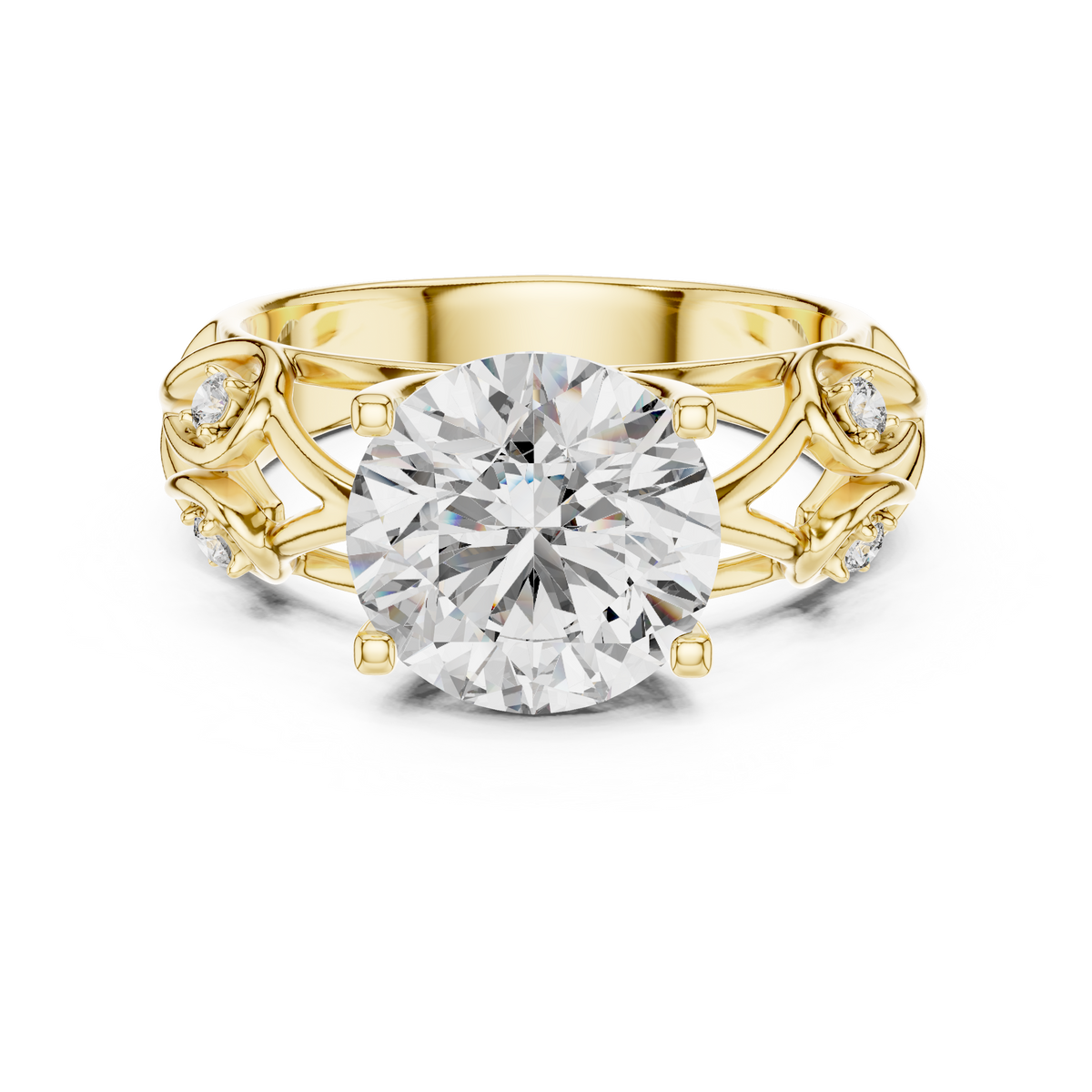 Vintage Vine and Leaf Filigree 3.5ct Round Cut Lab Grown Diamond Engagement Ring