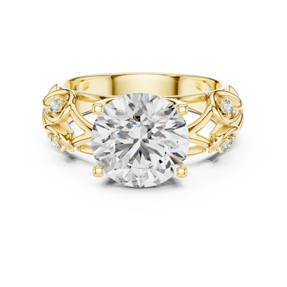 Vintage Vine and Leaf Filigree 3.5ct Round Cut Lab Grown Diamond Engagement Ring