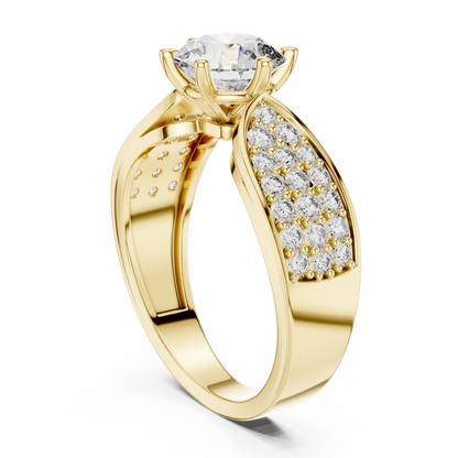 1ct Round Cut Lab Grown Diamond Engagement Ring with Wide Pavé Cluster Shoulders
