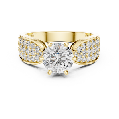 1ct Round Cut Lab Grown Diamond Engagement Ring with Wide Pavé Cluster Shoulders