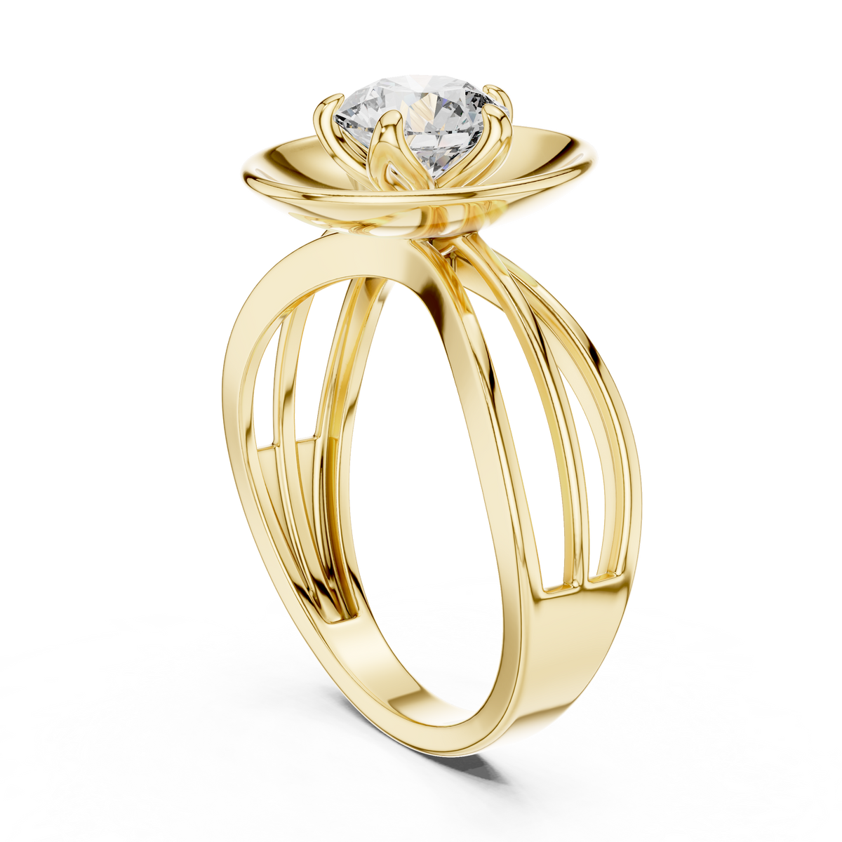 Modern Architectural Saucer Design 1ct Round Cut Lab Grown Diamond Solitaire Engagement Ring