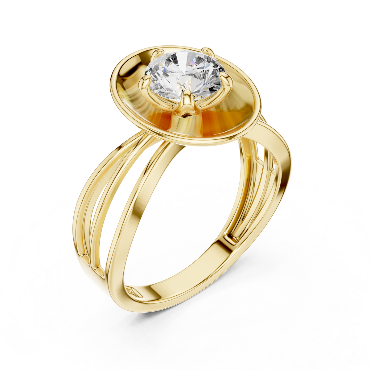 Modern Architectural Saucer Design 1ct Round Cut Lab Grown Diamond Solitaire Engagement Ring