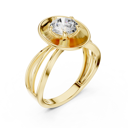 Modern Architectural Saucer Design 1ct Round Cut Lab Grown Diamond Solitaire Engagement Ring