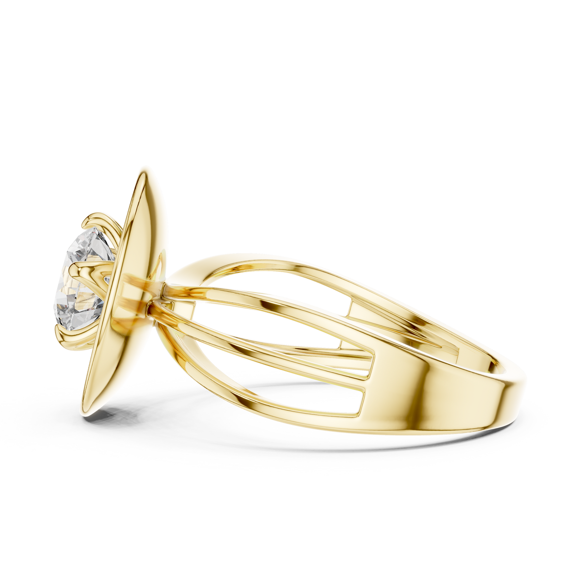 Modern Architectural Saucer Design 1ct Round Cut Lab Grown Diamond Solitaire Engagement Ring