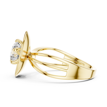 Modern Architectural Saucer Design 1ct Round Cut Lab Grown Diamond Solitaire Engagement Ring