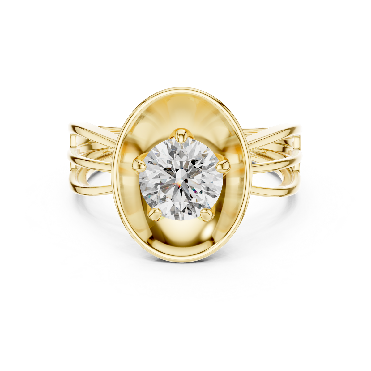 Modern Architectural Saucer Design 1ct Round Cut Lab Grown Diamond Solitaire Engagement Ring