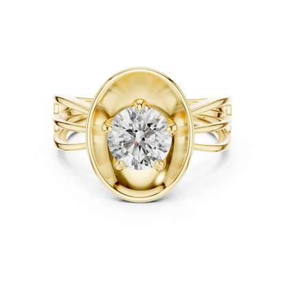 Modern Architectural Saucer Design 1ct Round Cut Lab Grown Diamond Solitaire Engagement Ring
