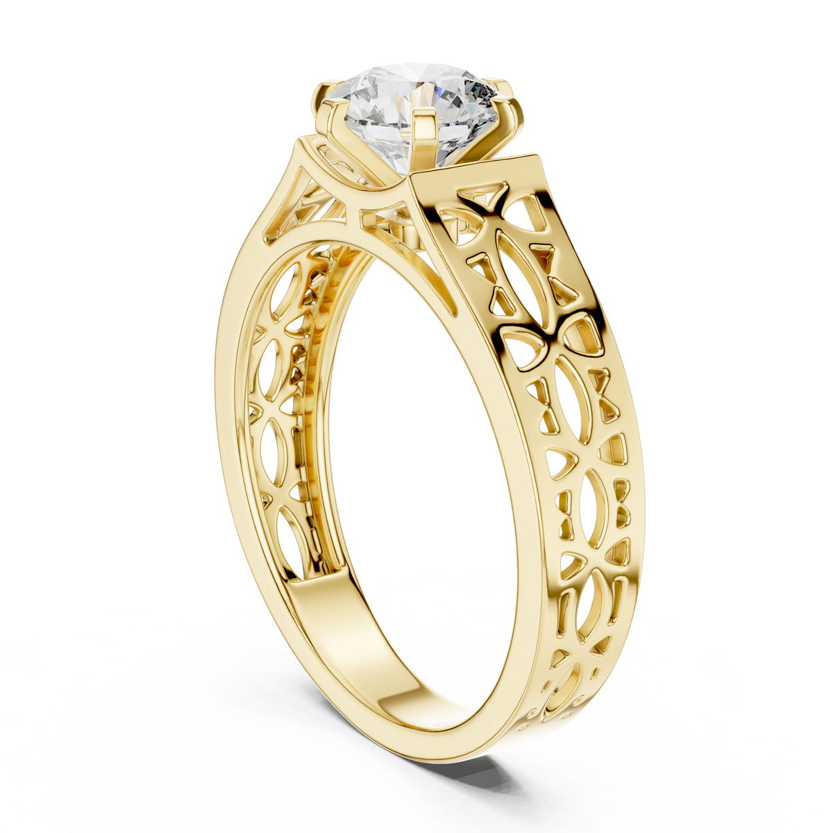 Vintage Filigree Cutwork Band 1ct Round Cut Lab Grown Diamond Engagement Ring