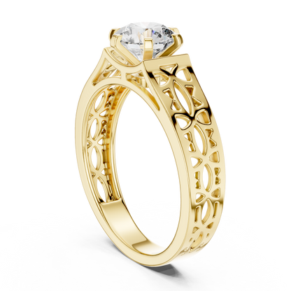 Vintage Filigree Cutwork Band 1ct Round Cut Lab Grown Diamond Engagement Ring