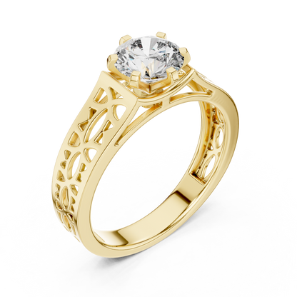 Vintage Filigree Cutwork Band 1ct Round Cut Lab Grown Diamond Engagement Ring