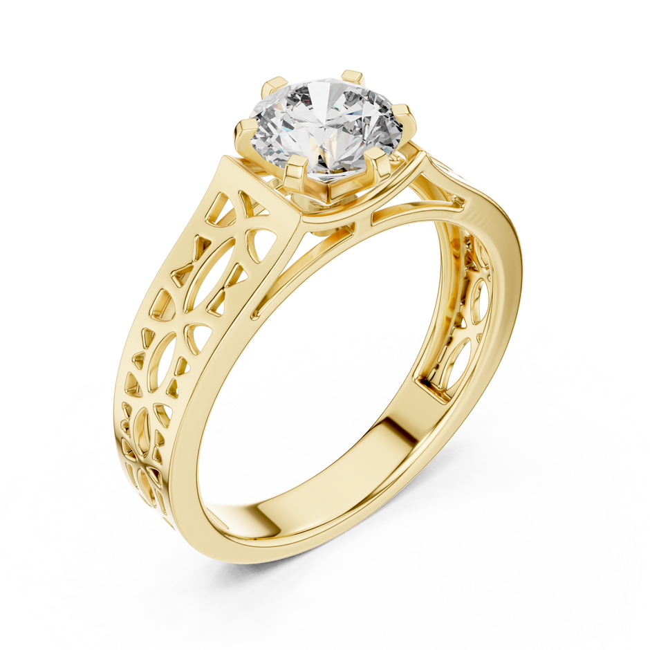 Vintage Filigree Cutwork Band 1ct Round Cut Lab Grown Diamond Engagement Ring