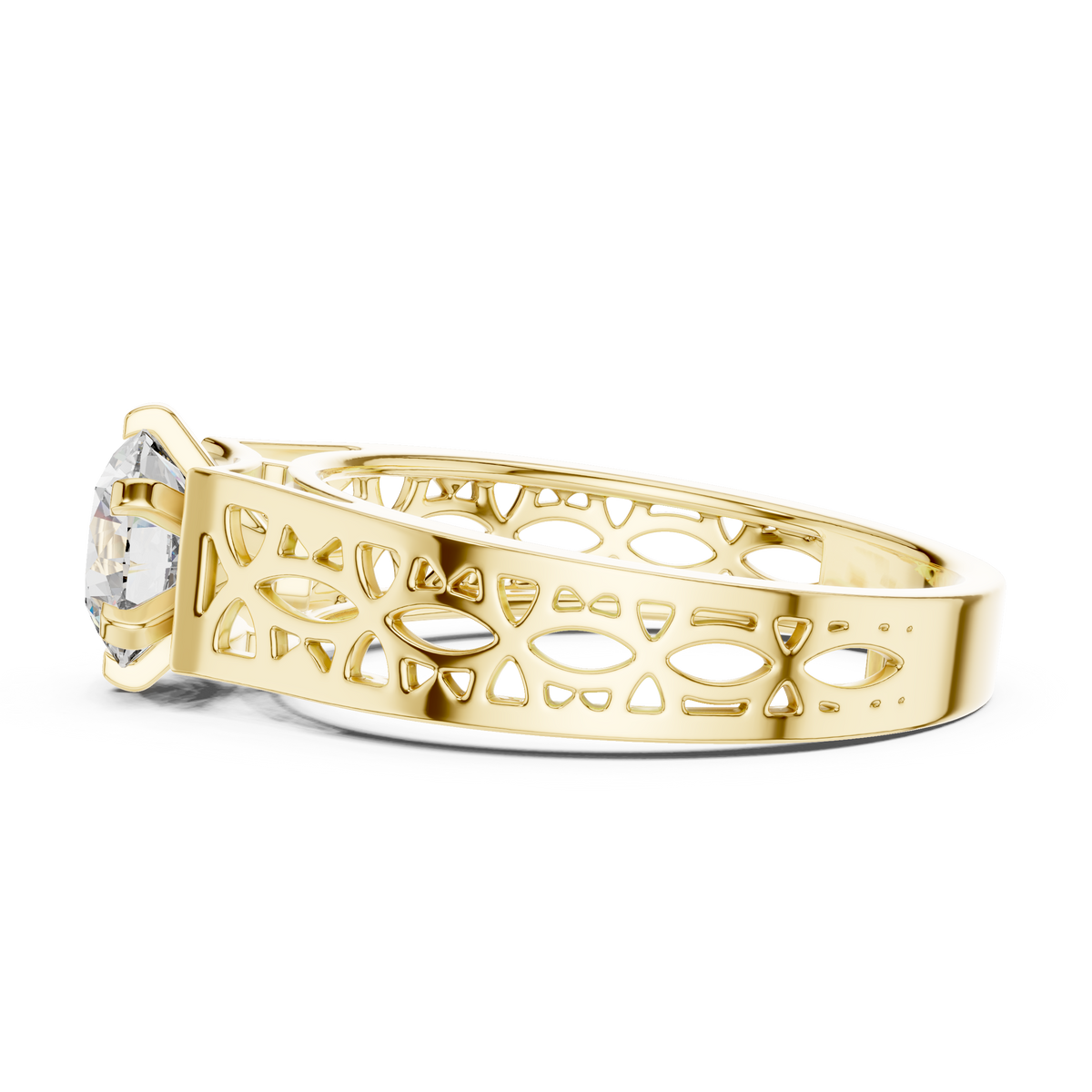 Vintage Filigree Cutwork Band 1ct Round Cut Lab Grown Diamond Engagement Ring