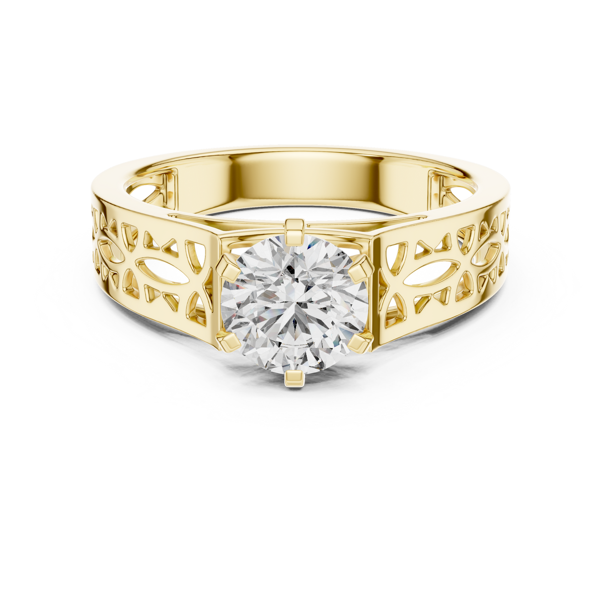 Vintage Filigree Cutwork Band 1ct Round Cut Lab Grown Diamond Engagement Ring