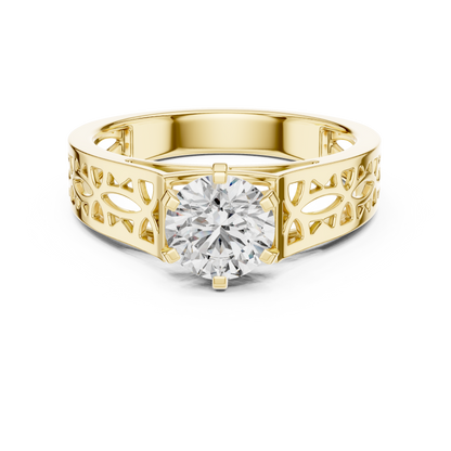 Vintage Filigree Cutwork Band 1ct Round Cut Lab Grown Diamond Engagement Ring