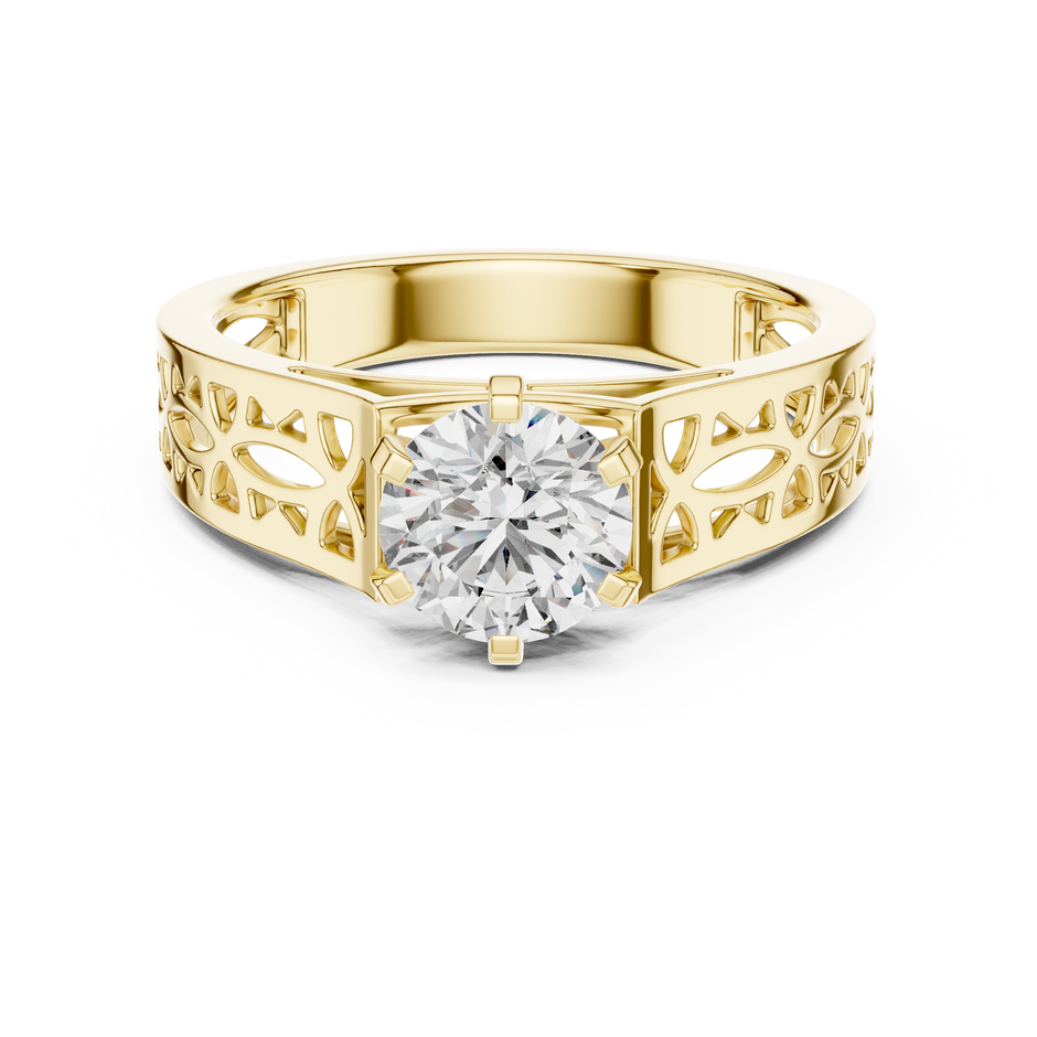 Vintage Filigree Cutwork Band 1ct Round Cut Lab Grown Diamond Engagement Ring