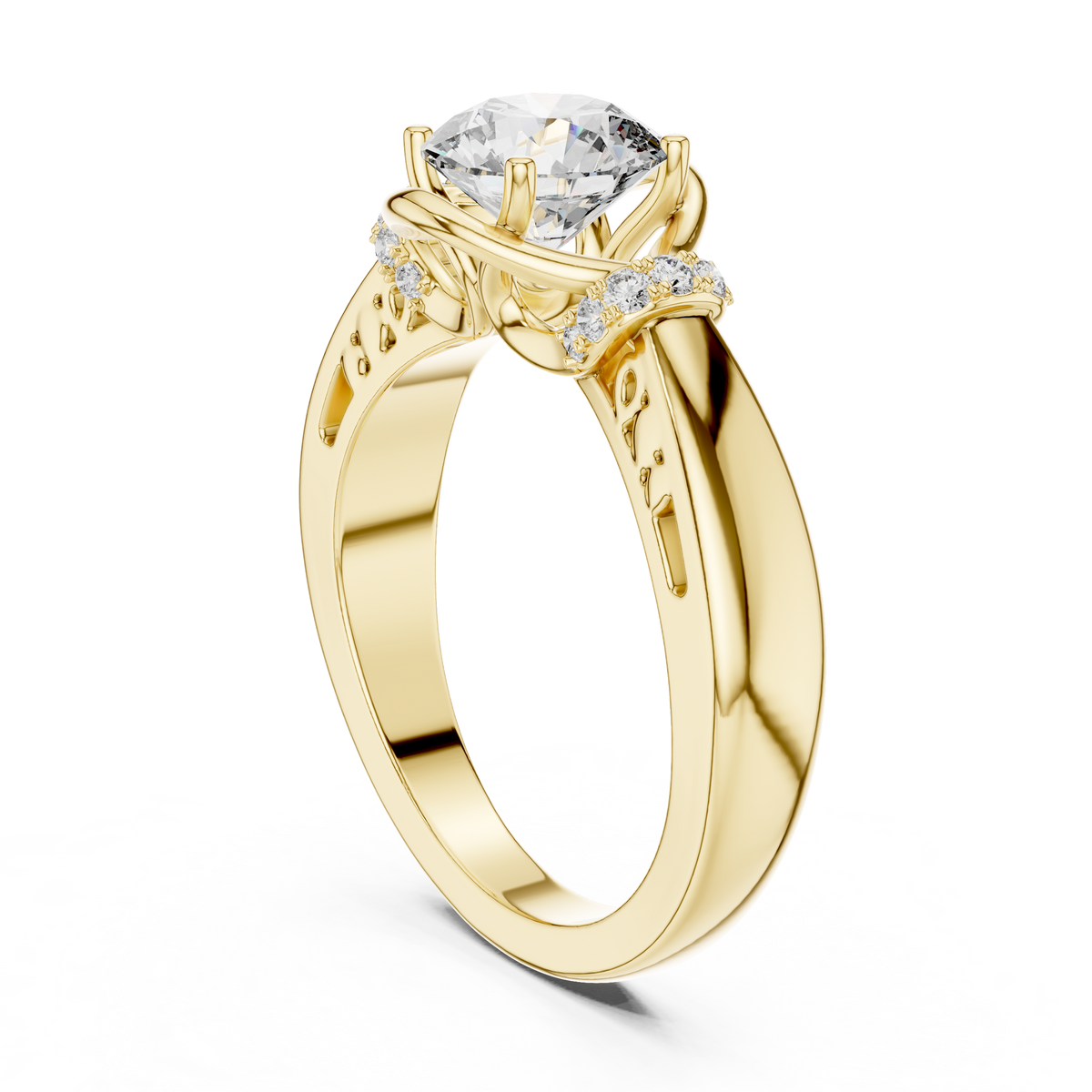 Criss-Cross Bypass 1ct Round Cut Lab Grown Diamond Engagement Ring with Pavé Accents