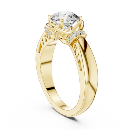 Criss-Cross Bypass 1ct Round Cut Lab Grown Diamond Engagement Ring with Pavé Accents