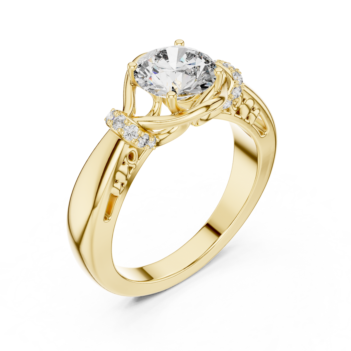 Criss-Cross Bypass 1ct Round Cut Lab Grown Diamond Engagement Ring with Pavé Accents