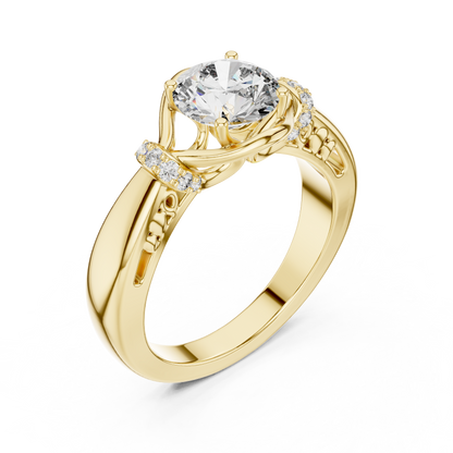 Criss-Cross Bypass 1ct Round Cut Lab Grown Diamond Engagement Ring with Pavé Accents