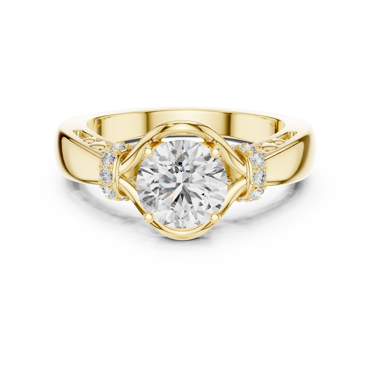 Criss-Cross Bypass 1ct Round Cut Lab Grown Diamond Engagement Ring with Pavé Accents