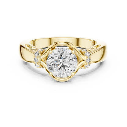 Criss-Cross Bypass 1ct Round Cut Lab Grown Diamond Engagement Ring with Pavé Accents