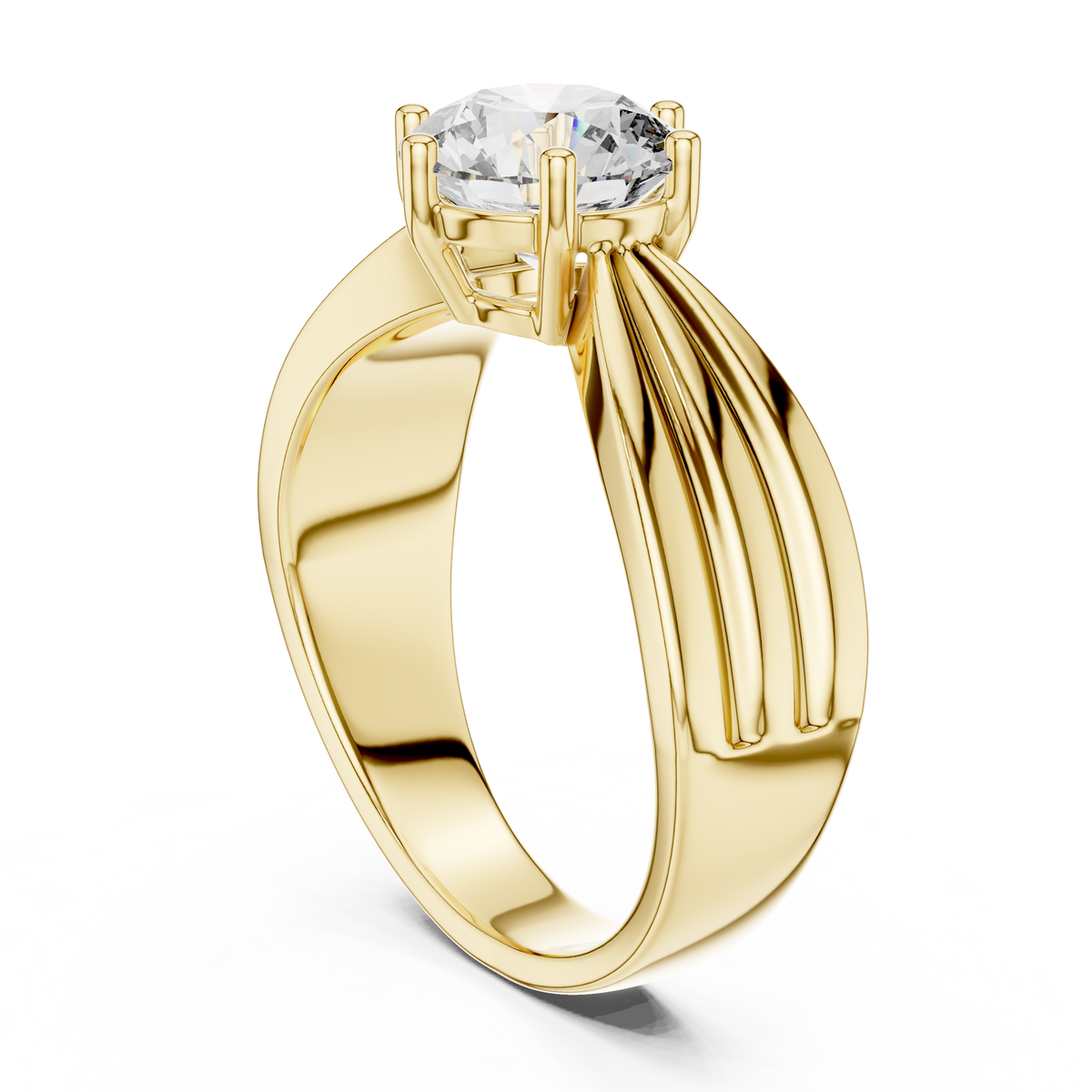 1.25ct Round Cut Lab Grown Diamond Engagement Ring with Fluted Ribbon Shoulders