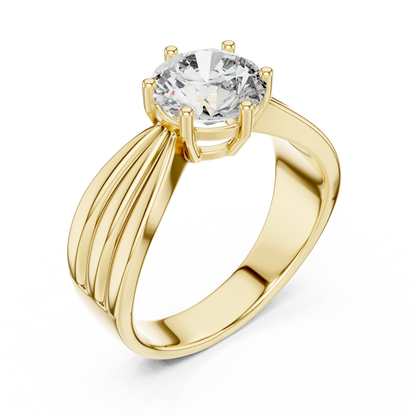 1.25ct Round Cut Lab Grown Diamond Engagement Ring with Fluted Ribbon Shoulders