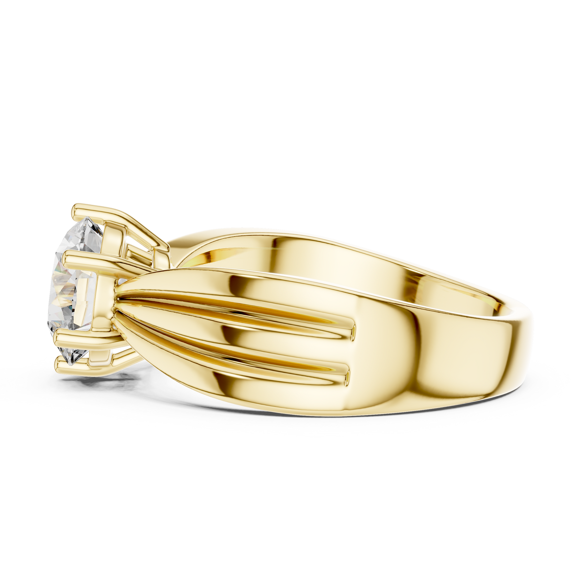 1.25ct Round Cut Lab Grown Diamond Engagement Ring with Fluted Ribbon Shoulders