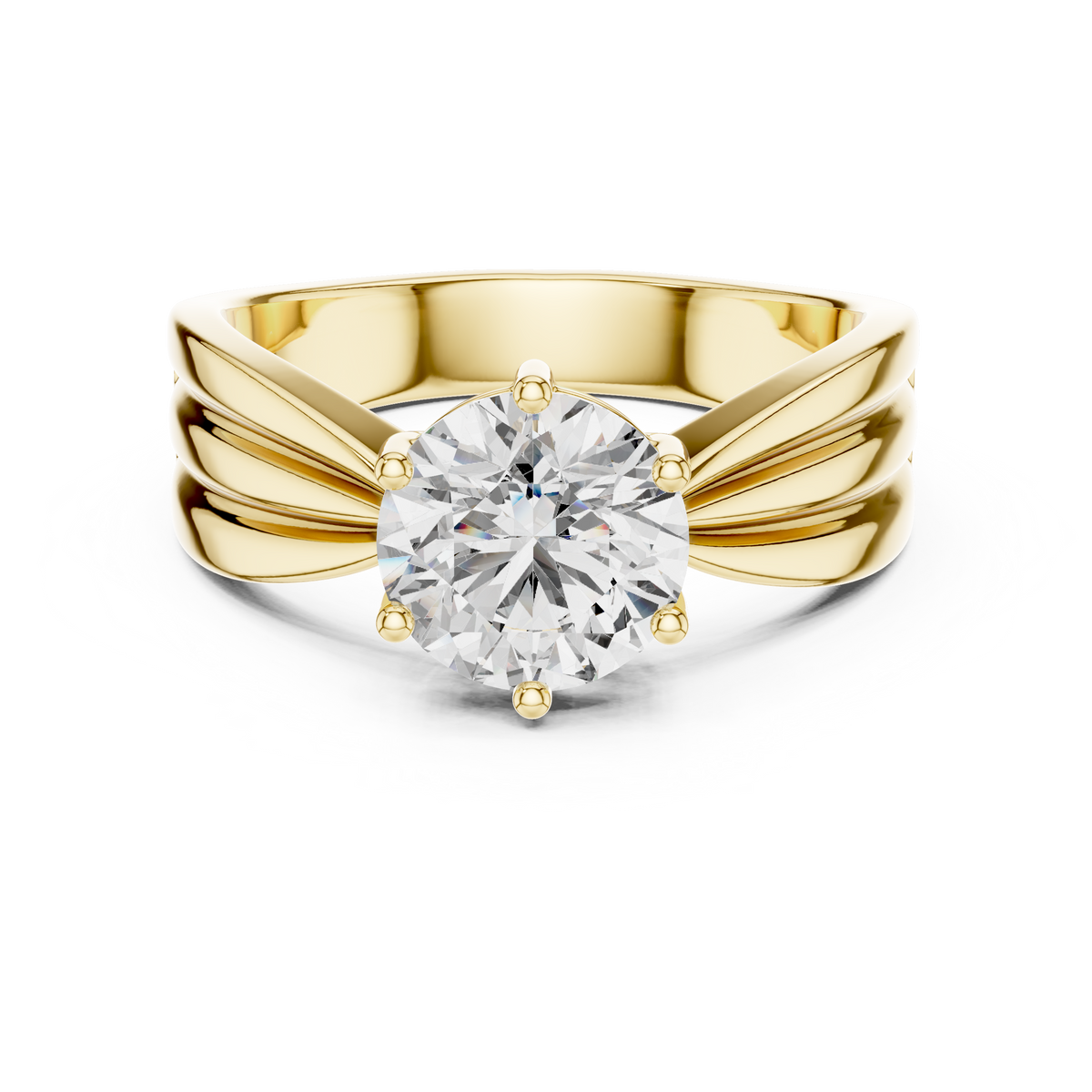 1.25ct Round Cut Lab Grown Diamond Engagement Ring with Fluted Ribbon Shoulders