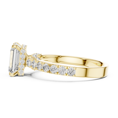 Emerald Cut Lab Grown Diamond Engagement Ring with Hidden Halo and Accent Band