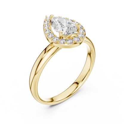 0.70ct Pear Cut Lab Grown Diamond Halo Engagement Ring with Plain Band