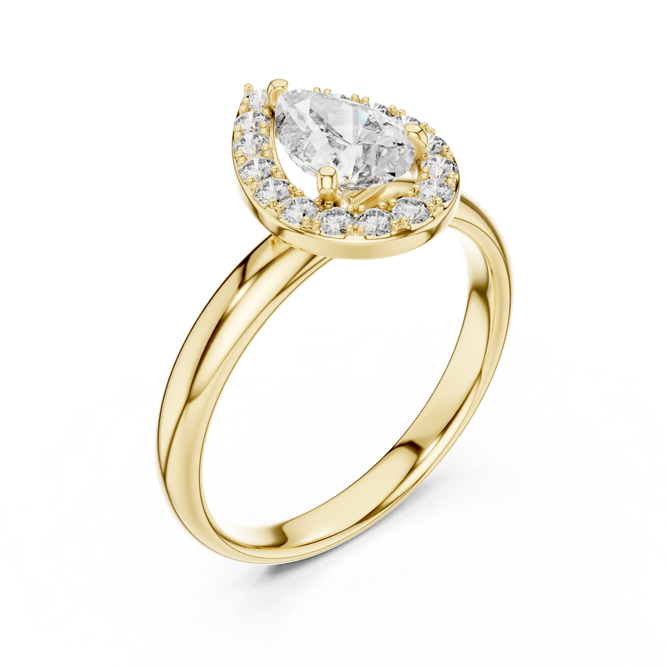 0.70ct Pear Cut Lab Grown Diamond Halo Engagement Ring with Plain Band