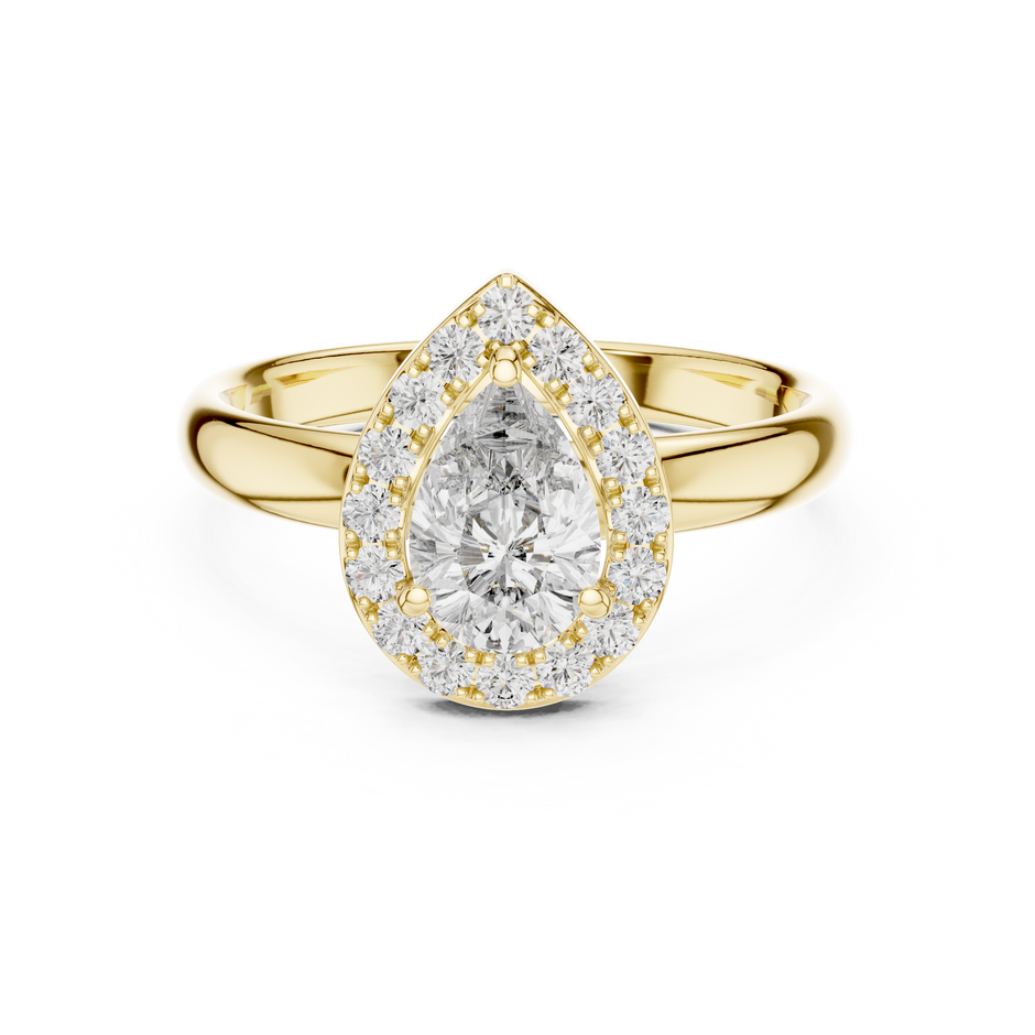 0.70ct Pear Cut Lab Grown Diamond Halo Engagement Ring with Plain Band