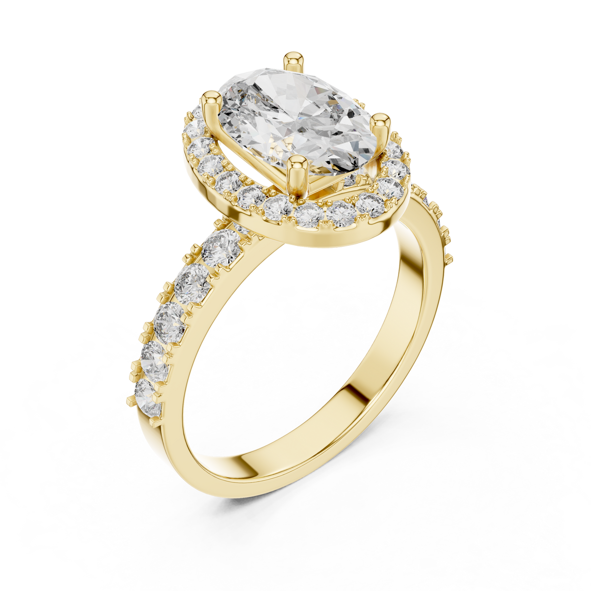 1.50ct Oval Cut Lab Grown Diamond Halo Engagement Ring with Accent Band
